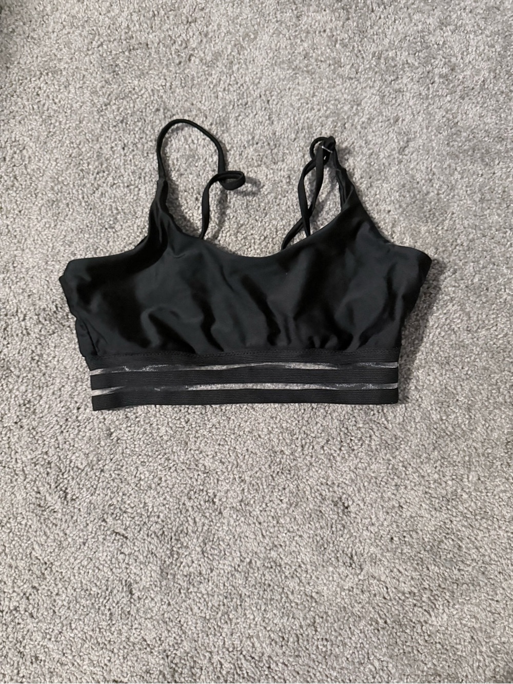 Black Strappy Sports Bra with Sheer Band